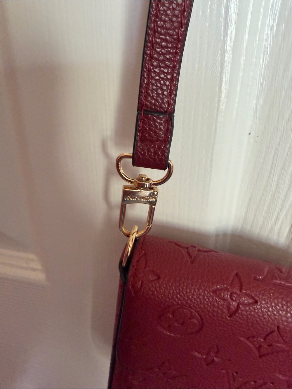 Burgundy Embossed Monogram Crossbody - Picture 4 of 7